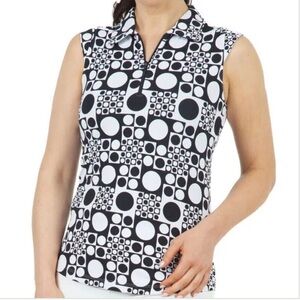 NWOT  IBKUL ELISE BLACK & WHITE Sleeveless Polo Golf Shirt